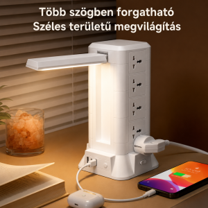 Többfunkciós LED asztali lámpa elosztóval, USB töltővel és vezeték nélküli telefontöltővel (BBD) - 4. kép