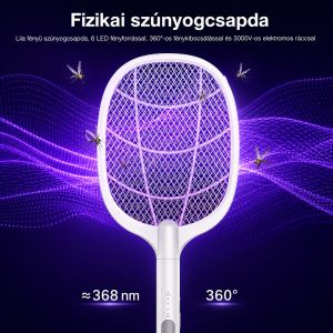 YPD LTD-618 elektromos szúnyogirtó ütő állvánnyal – újratölthető USB-C rovarcsapda 1200 mAh akkumulátorral (BBD) - 3. kép