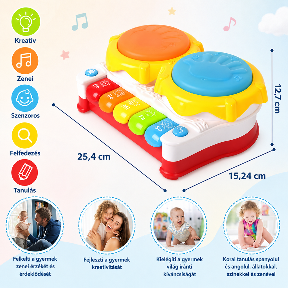 Zenélő játék szintetizátor gyerekeknek – fényhatásos színes orgona dob funkcióval (BBMJ) 3