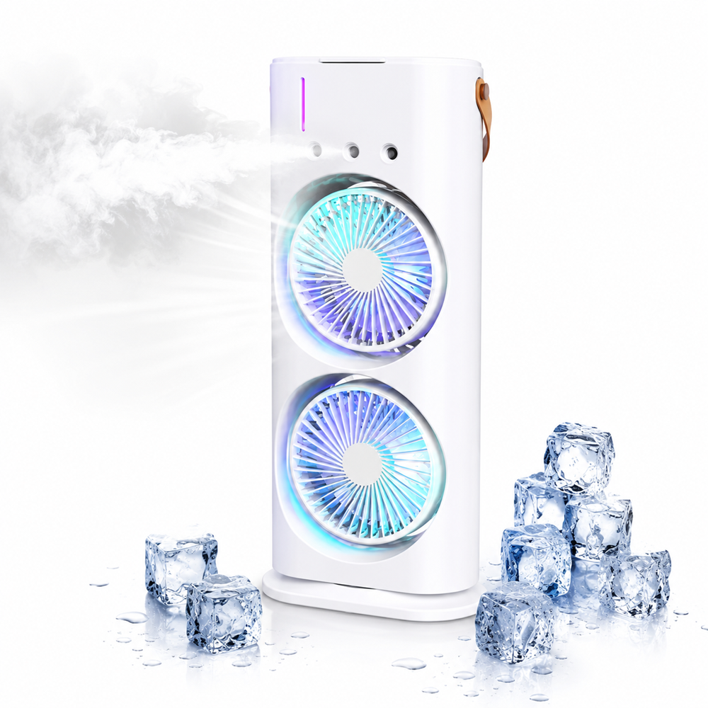 IceCool dupla léghűtő ventilátor párásító funkcióval – jéggel tölthető USB asztali hűtőventilátor (BBM)6