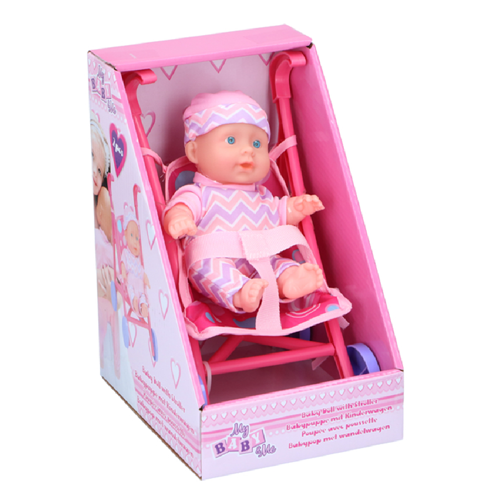 Aranyos játékbaba babakocsival – 20 cm-es szett (EDC)2