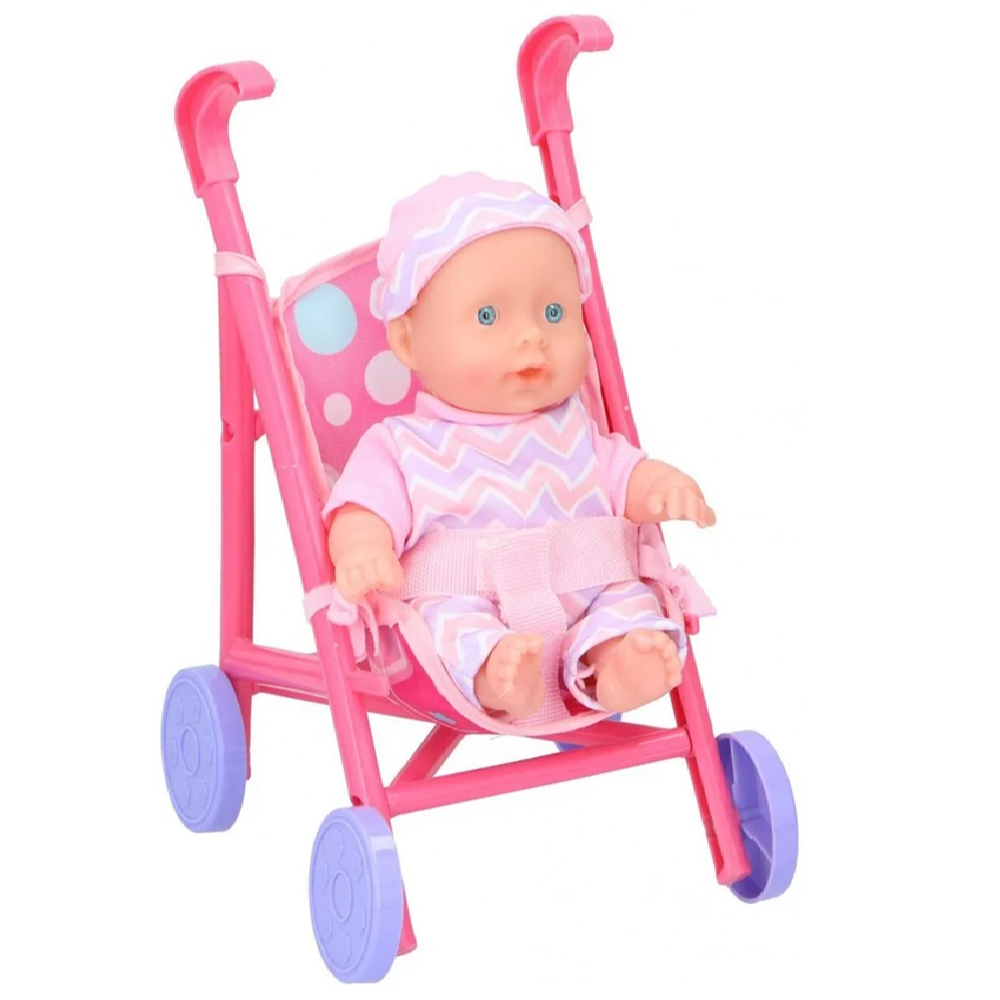 Aranyos játékbaba babakocsival – 20 cm-es szett (EDC)3