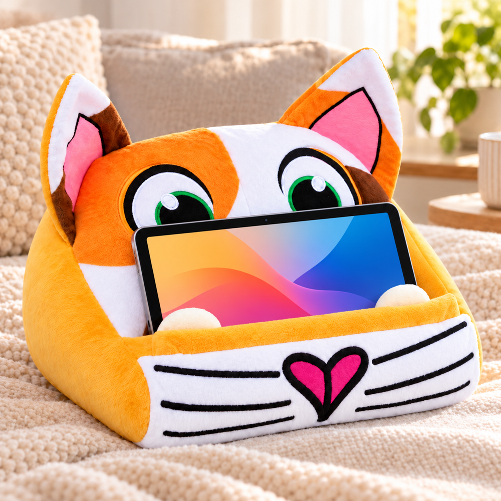 Cicás plüss tablettartó párna – puha tartó, 33 × 27 × 18 cm (EDC)1