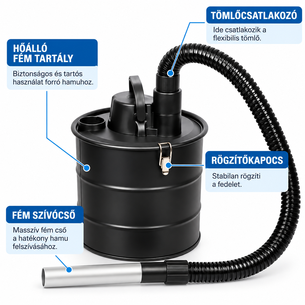 Kinzo hamuporszívó kandallóhoz – 18L 800W – HEPA szűrővel (EDC)1