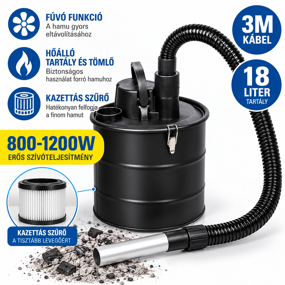 Kinzo hamuporszívó kandallóhoz – 18L 800W – HEPA szűrővel (EDC)4