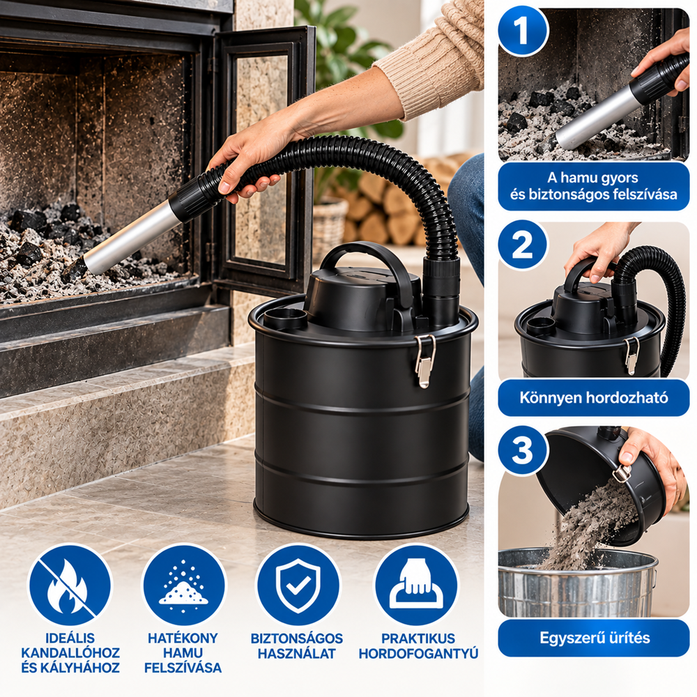Kinzo hamuporszívó kandallóhoz – 18L 800W – HEPA szűrővel (EDC)5