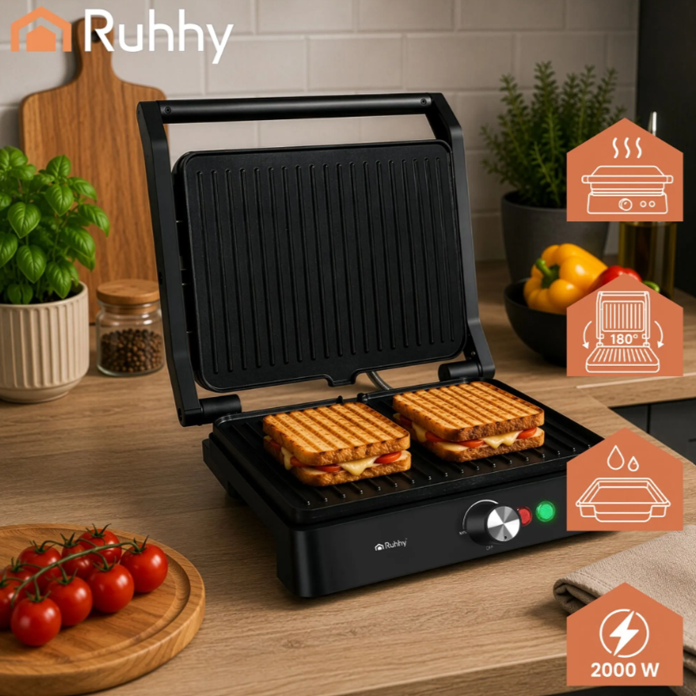 Ruhhy elektromos grillsütő 2000 W – praktikus asztali grill húsokhoz és zöldségekhez (WNDR26176)10