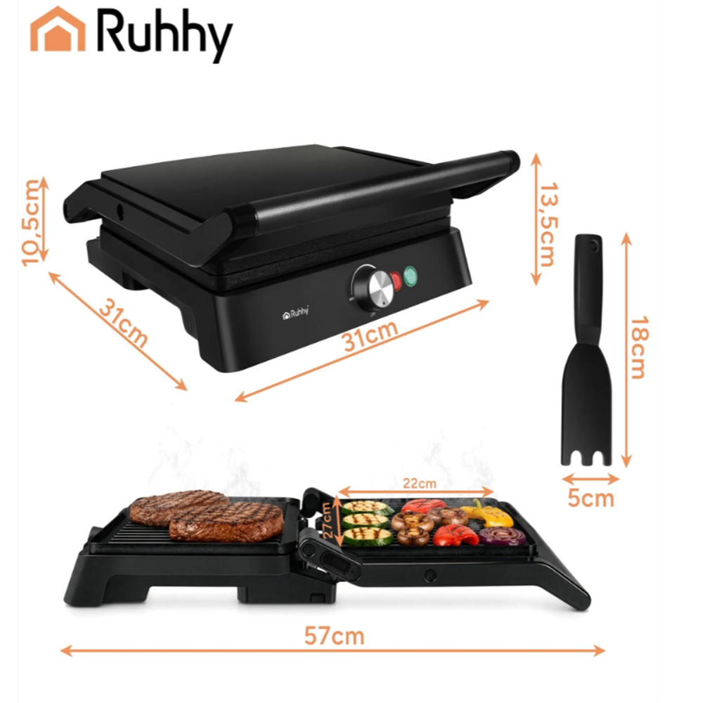 Ruhhy elektromos grillsütő 2000 W – praktikus asztali grill húsokhoz és zöldségekhez (WNDR26176)11