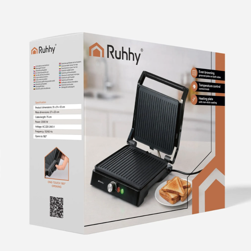 Ruhhy elektromos grillsütő 2000 W – praktikus asztali grill húsokhoz és zöldségekhez (WNDR26176)13