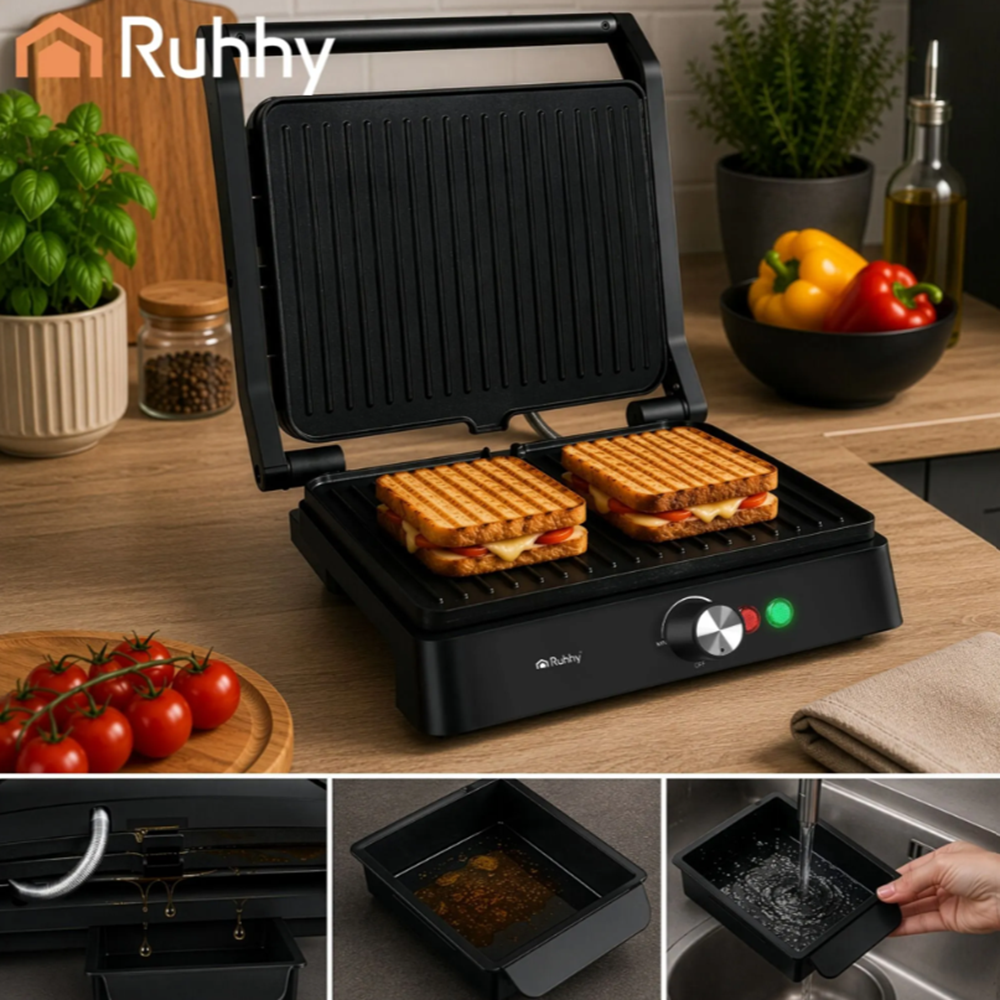 Ruhhy elektromos grillsütő 2000 W – praktikus asztali grill húsokhoz és zöldségekhez (WNDR26176)7