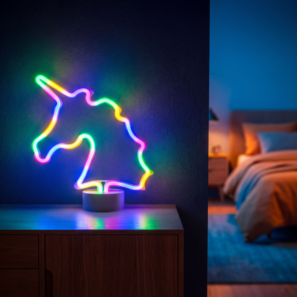 Színes unikornis LED neon lámpa – USB-ről és elemmel működő dekorációs fény, 28,5 × 8,5 × 24,5 cm (GL-43996B )1