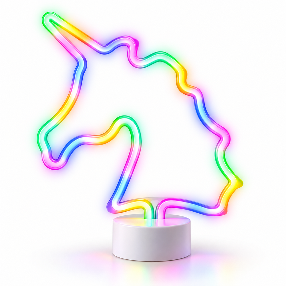 Színes unikornis LED neon lámpa – USB-ről és elemmel működő dekorációs fény, 28,5 × 8,5 × 24,5 cm (GL-43996B )4