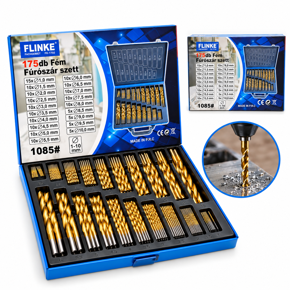 Flinke 175 részes fém fúrószár készlet – 1–10 mm FK-1750 (BBD)